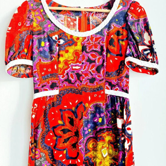 Vintage Colourful Paisley Print THC Hawaiian Textiles Barkcloth Maxi Dress S/M - Picture 3 of 11